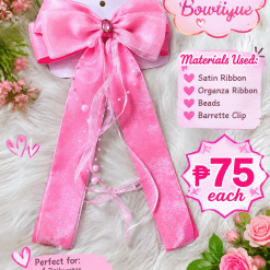 Pink big bows with long tails and pearls